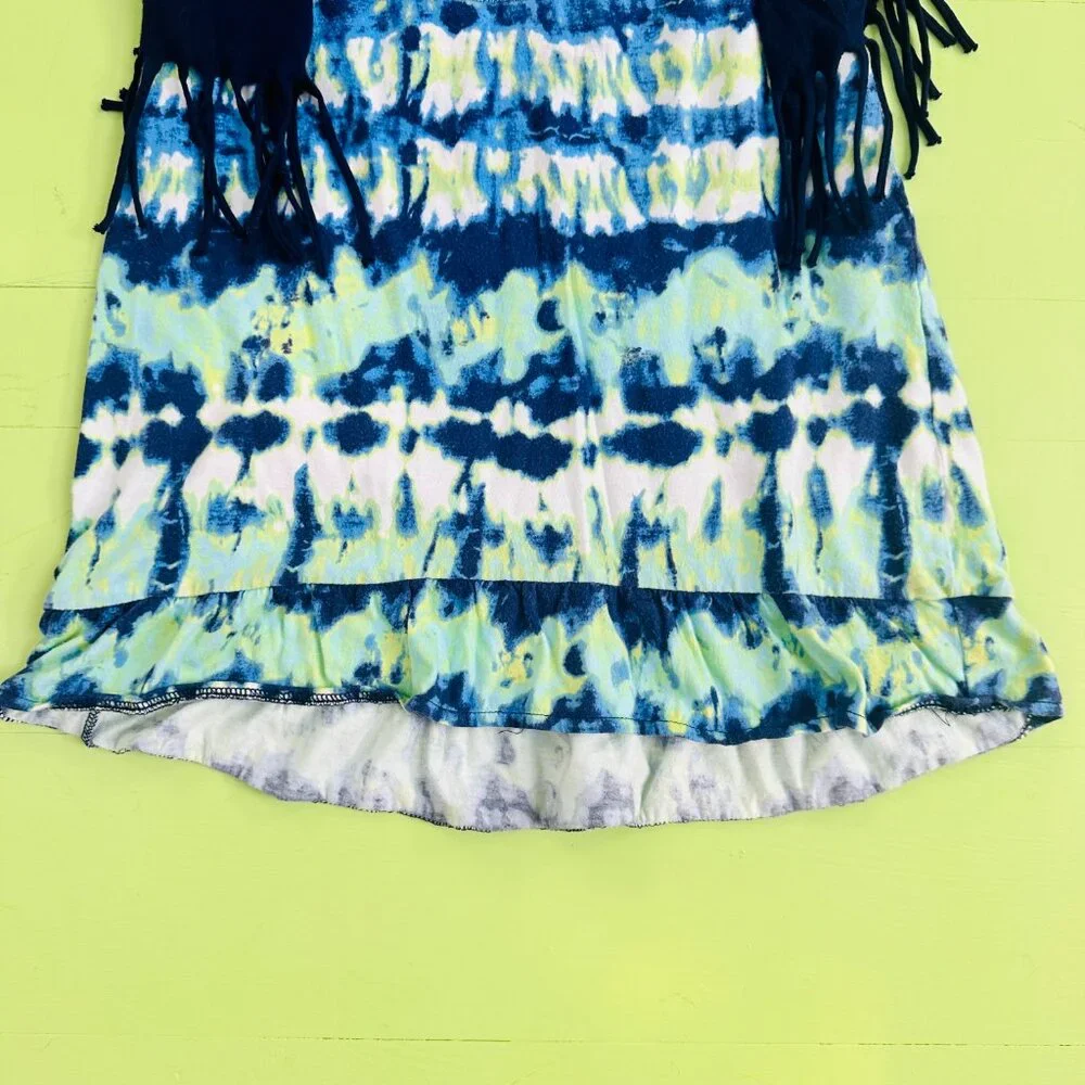 Justice Size 10 Tie Dye Peace Sign Dress Fringe Vest Blue Hippie Boho Style